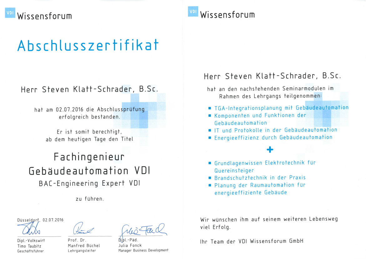 Fachingenieur Gebäudeautomation VDI